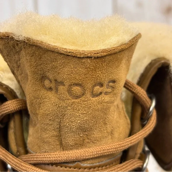 CROCS Allcast Luxe II Boots Waterproof Shearling Mid Calf Snow Boots Brown Sz 8 - Picture 14 of 16